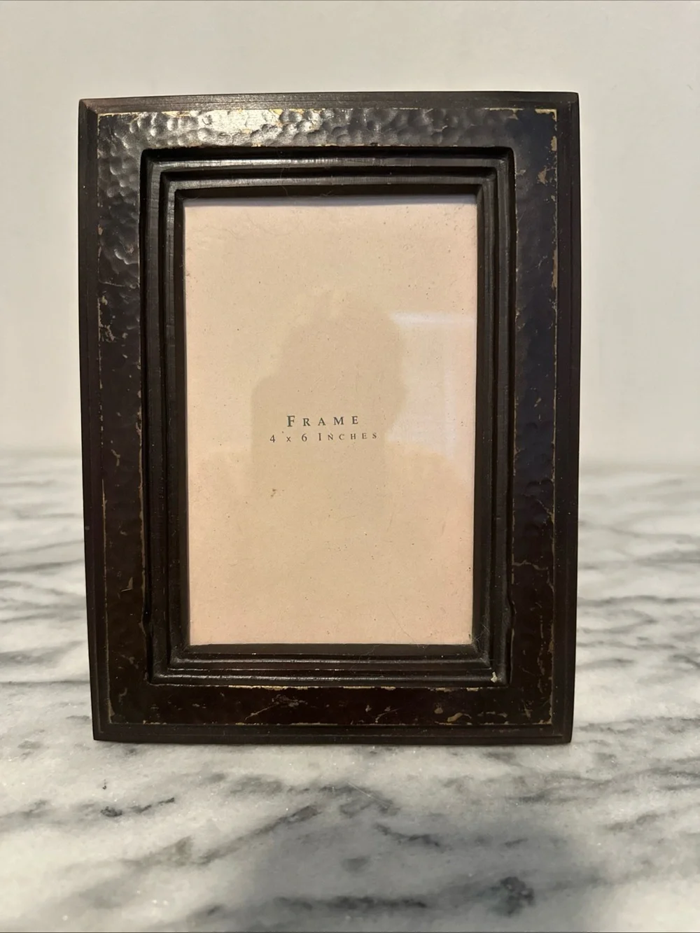 Classic Dark Brown Hammered Metal Picture Frame - 4x6 wood back heavy